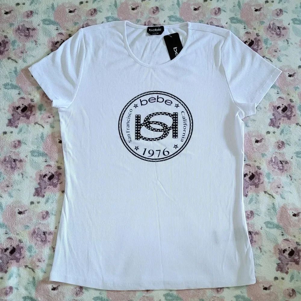 bebe White Ribbed Top - NWT
